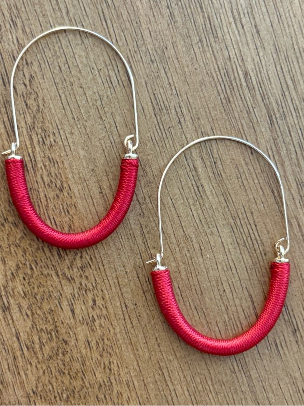 Red Wrapped Hoop Earrings - Women Jewelry